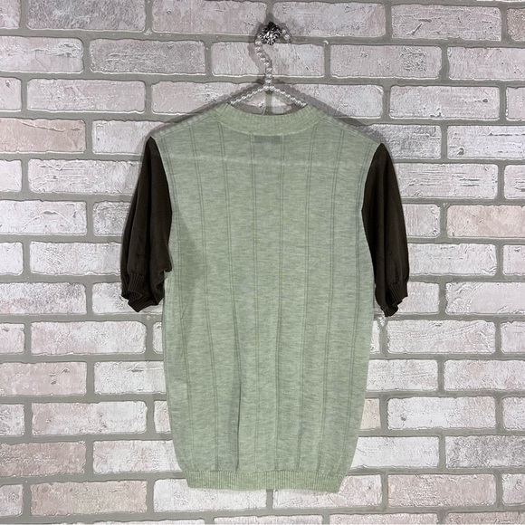 Lee Mathews Green Contrast Tencel Short Sleeve Top Size M - Picture 3 of 9